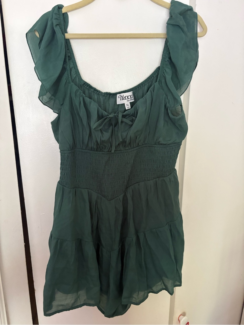 trixxi green smock waist romper